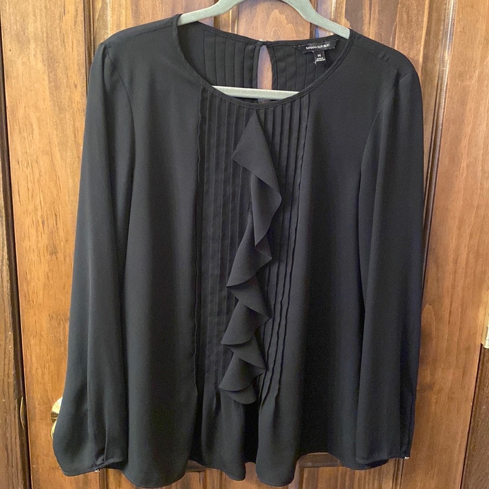 Banana Republic Black Ruffle & Pleated Blouse